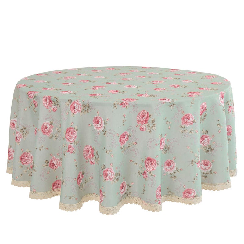 YEESSION Floral Print 70 Inch Round Tablecloth Stain Resistant and Waterproof Wine Table Cover for Kitchen Dining Indoor Outdoor Buffet Tabletop Decoration (Light Green) - Image 1